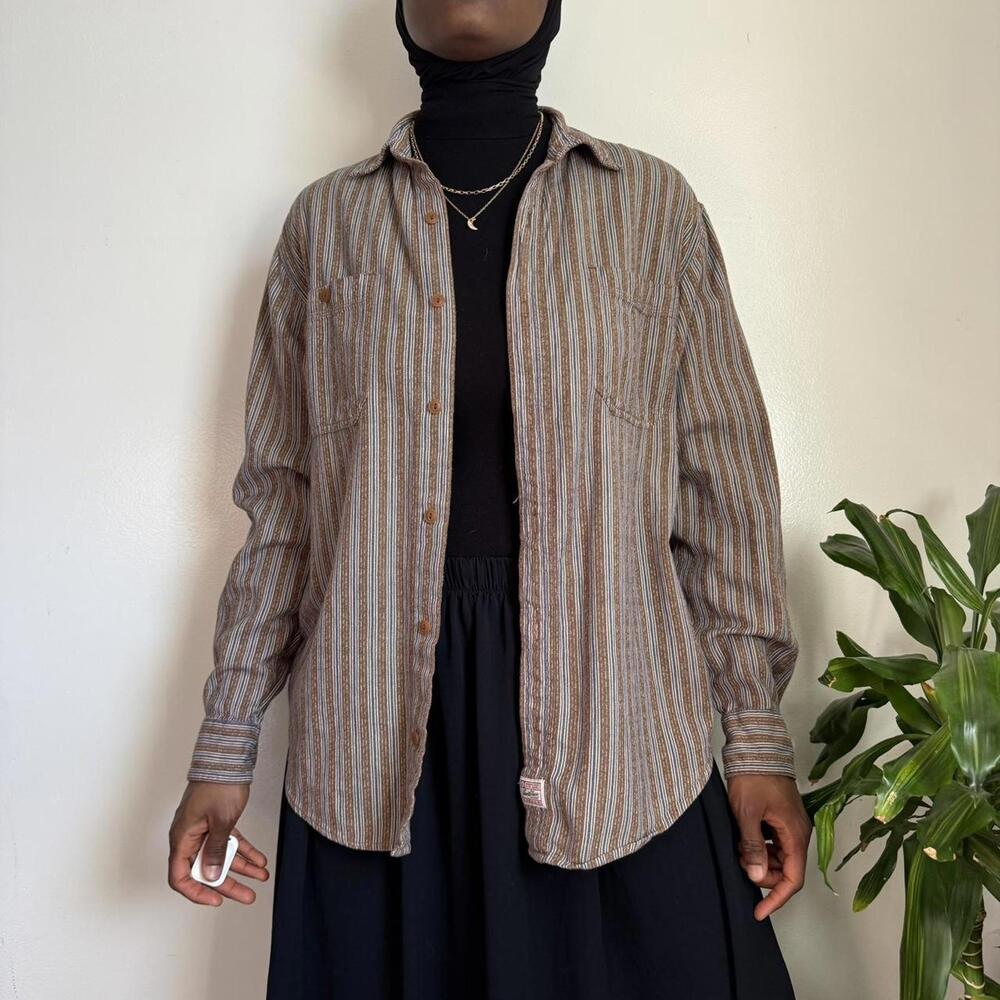 Vintage Unisex Levi’s Signature‎ Striped Workwear Shirt Earth Tone Grunge size M - Picture 2 of 6